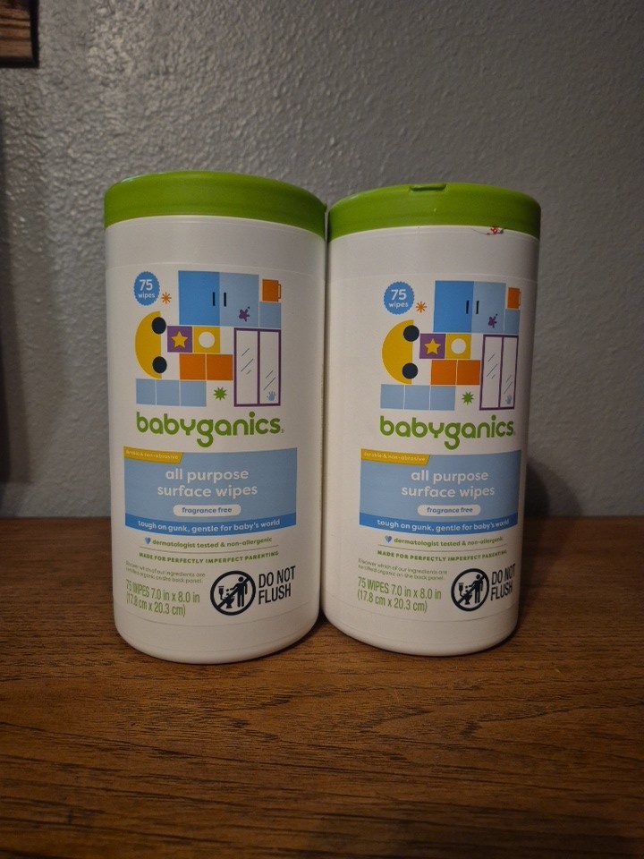 2 Pack – Babyganics All-Purpose Surface Wipes, Fragrance-Free, 75 Count Each