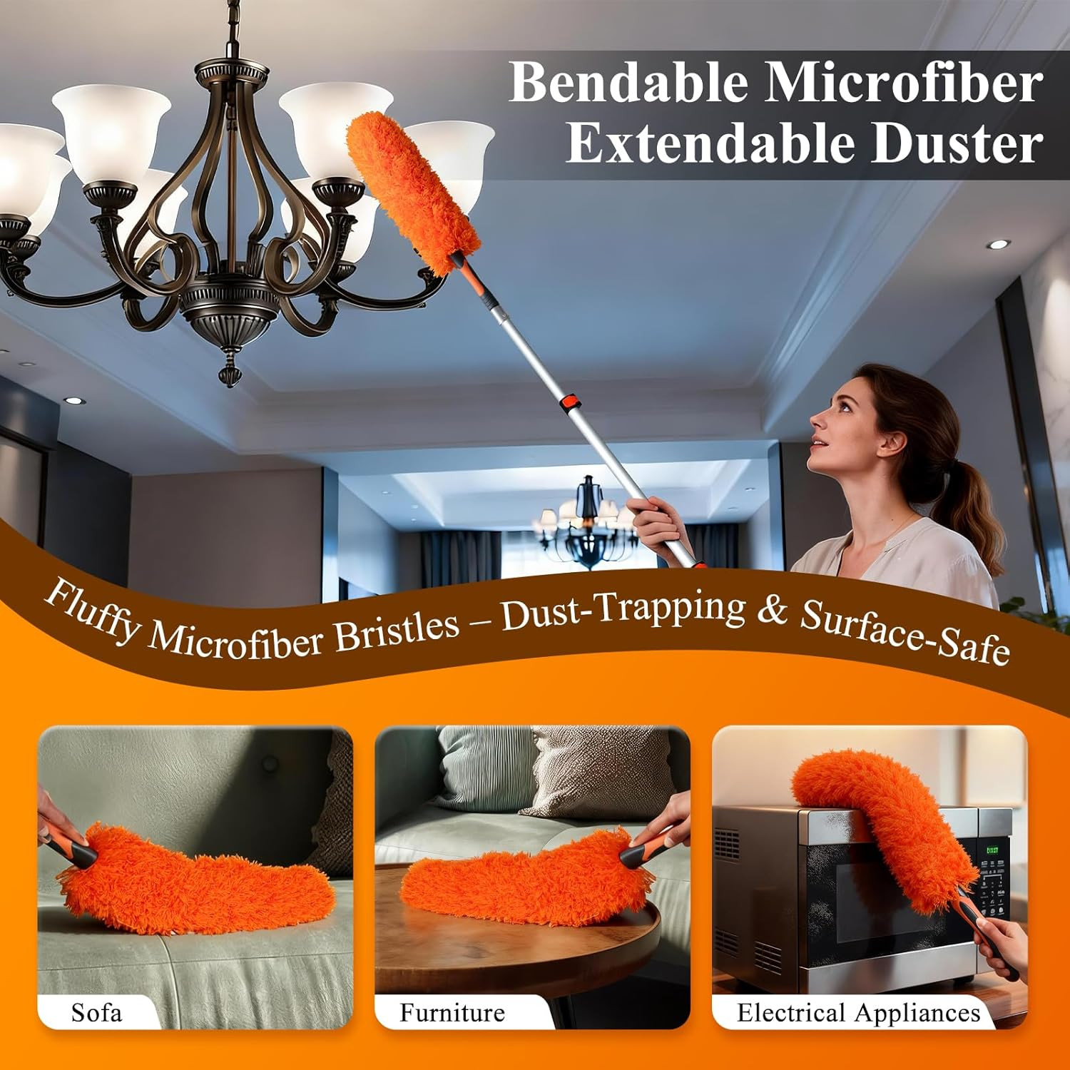 20ft High Ceiling Duster Kit with 4-12ft Heavy-Duty Extension Pole, Cobweb Duste