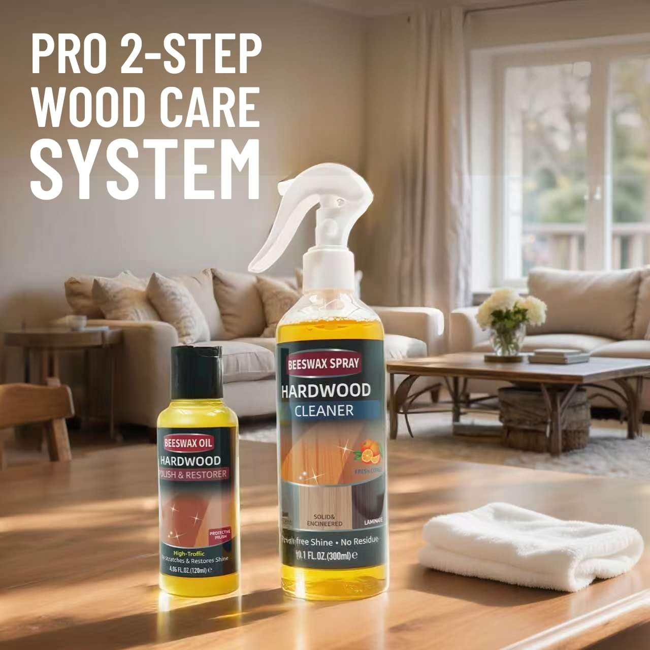 Furniture Polish Kit: Wood Cleaner Spray & Nourishing Care Oil – For Floors, …