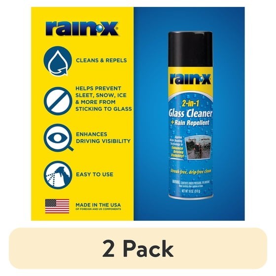 (2 pack) RainX 2 in 1 Glass Cleaner and Rain Repellent, 18 Ounce Aerosol