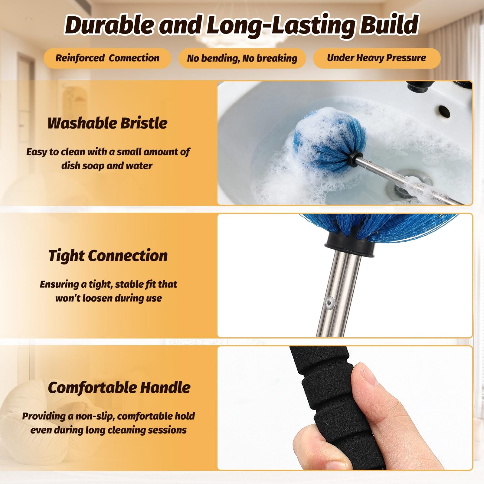 Cobweb Duster Brush with Extension Pole, Lightweight 5ft Long Spider Web Cobw…