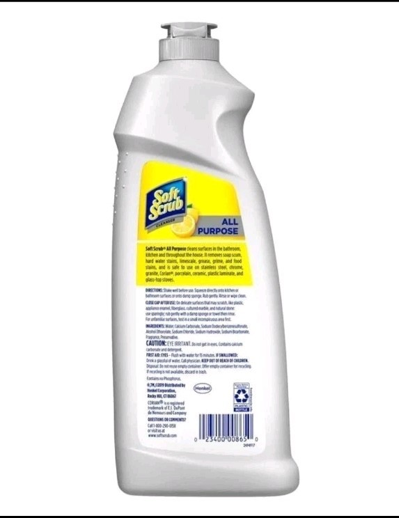 Soft Scrub LEMON Scent Heavy Duty Cleaner 24 oz. Deodorizes Tough Stains.