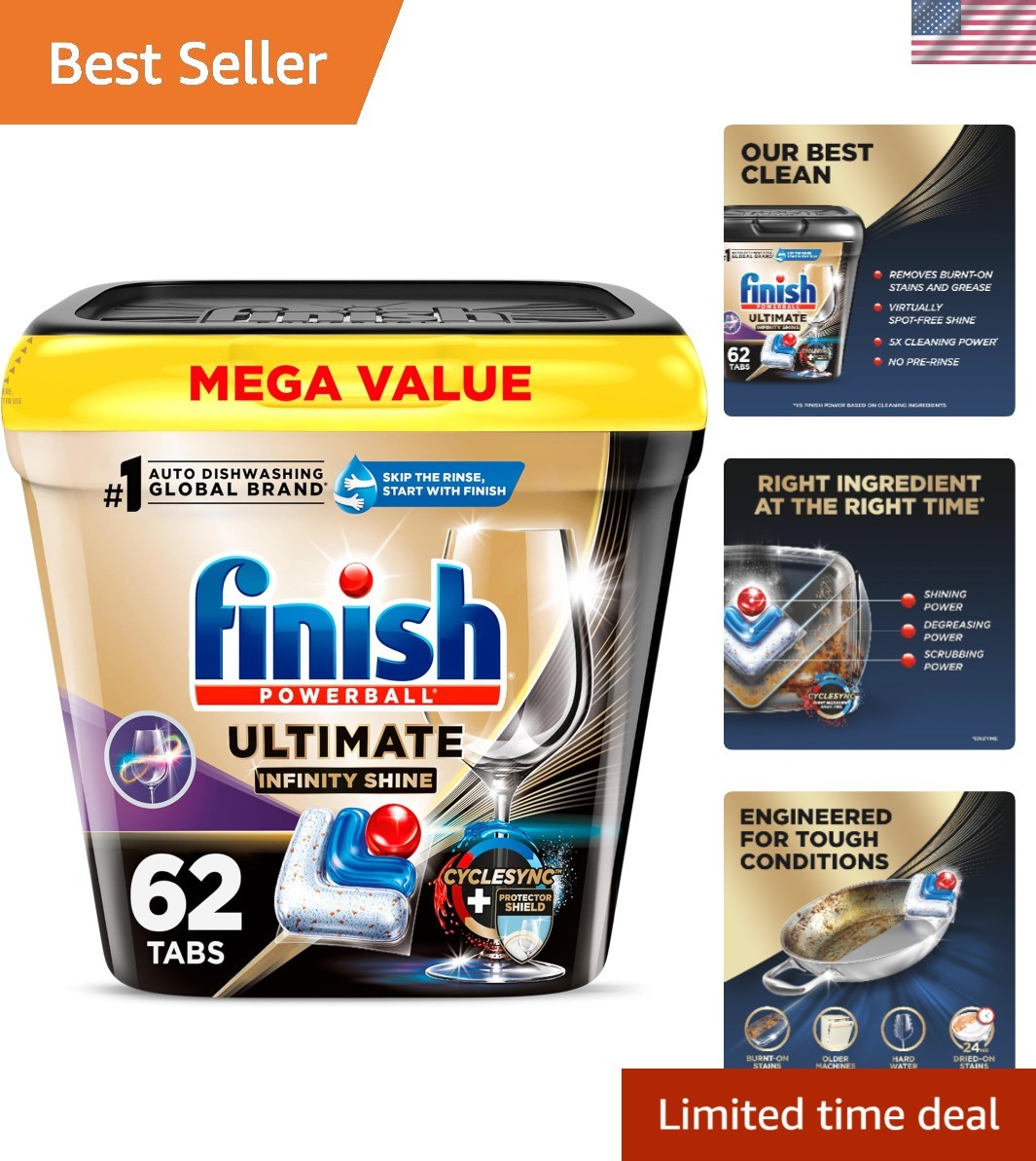 Ultimate Infinity Shine Dishwasher Pods, No Pre-Rinse Dishwasher Detergent So…