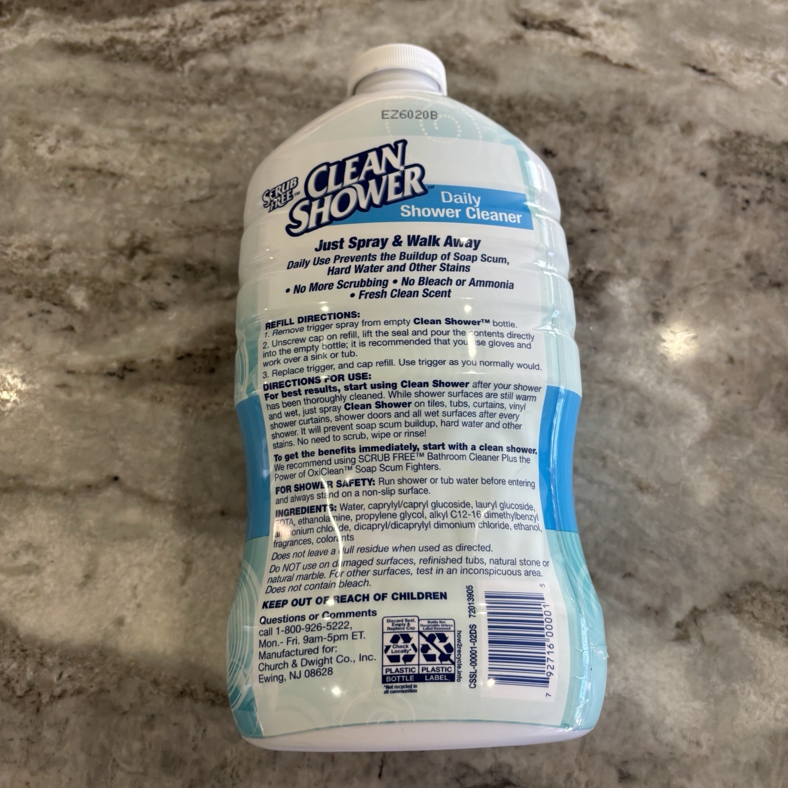 Clean Shower Daily Shower Cleaner Refill Cleans Mildew Stains 60 fl oz
