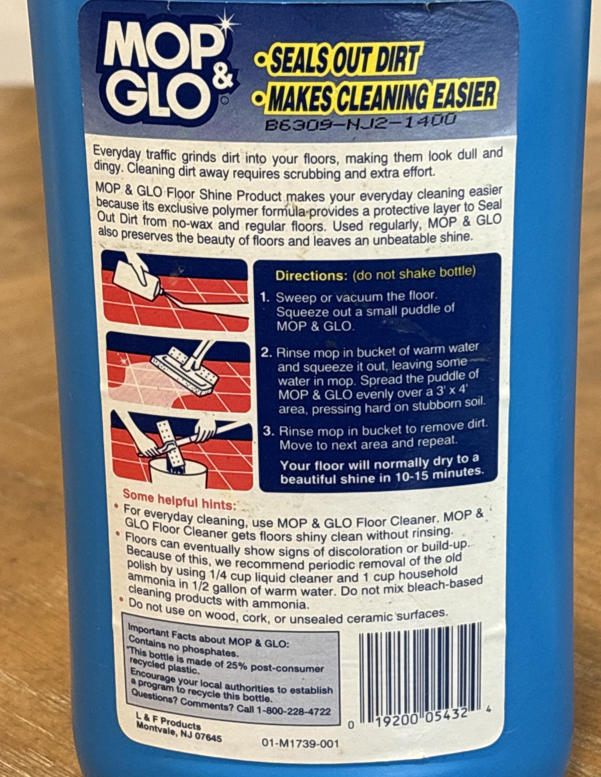 VTG MOP & GLO Floor Shine Cleaner No Wax Regular Floors 32oz 1 Quart Bottle FULL