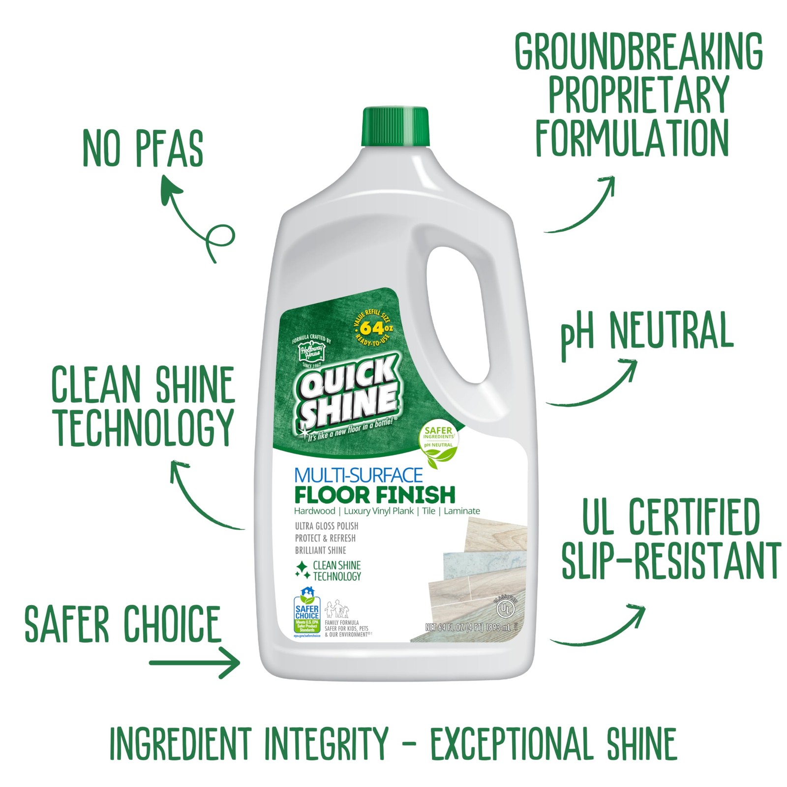 Quick Shine Multi-Surface Floor Finish-Polish 64oz-4pk | Safer Choice, No PF…