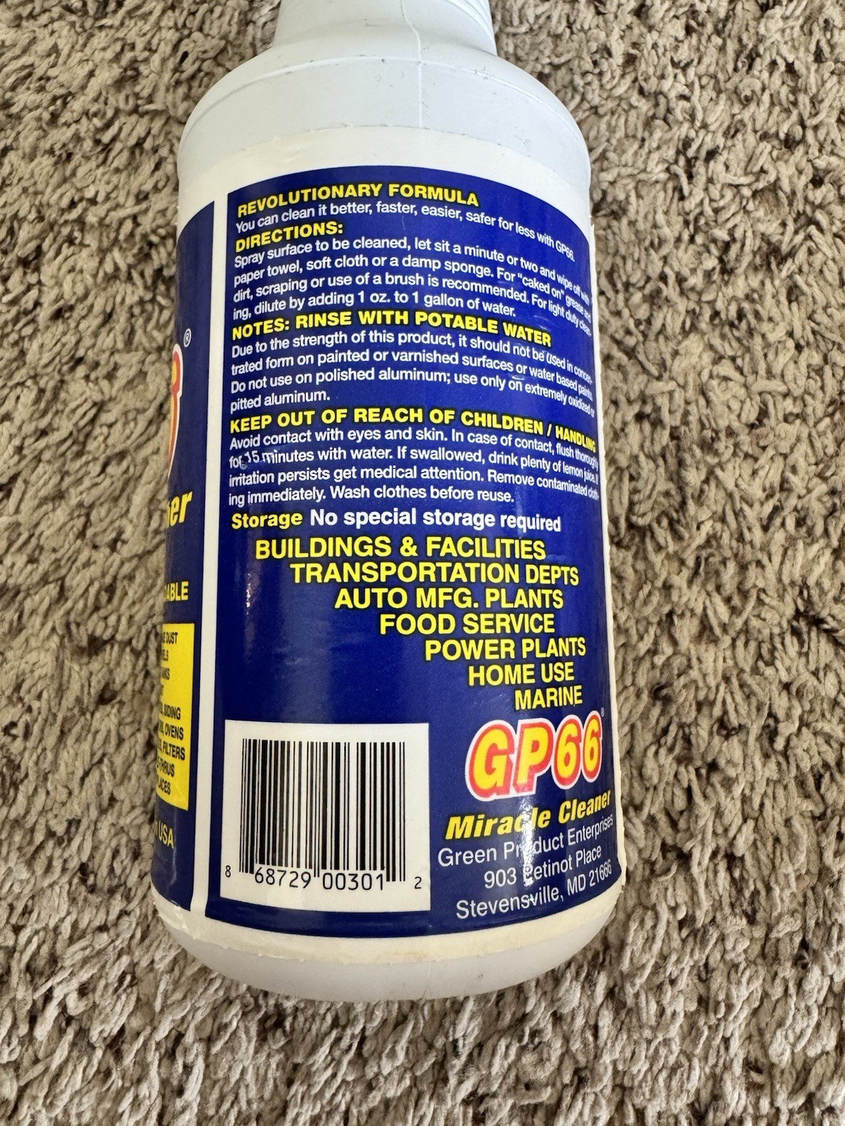 GP66 Miracle Cleaner Concentrated Biodegradable 32 oz READ