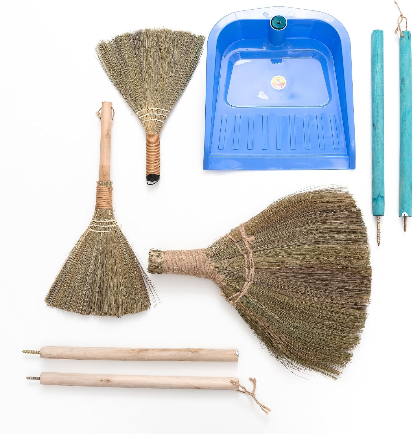 Broom & Dustpan Set Home Set of 3 Brooms Broomstick House Garage Office Lobby