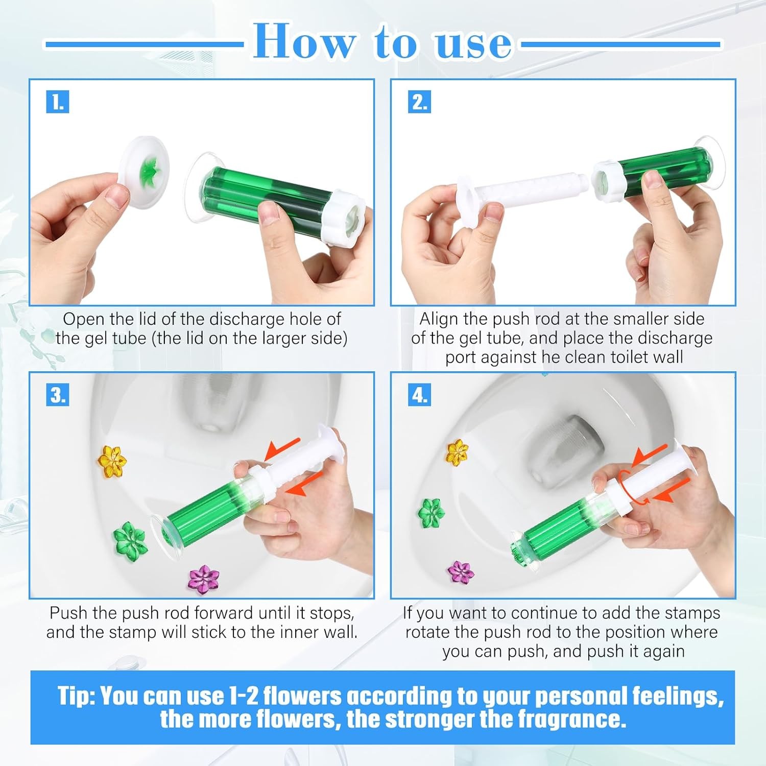 Toilet Bowl Gel Stamps 8 Pcs Flower Scented Cleaner Stain Remover Stickers