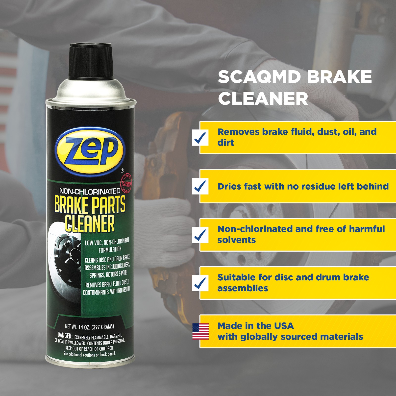 Zep Non-Chlorinated Brake Cleaner – 14 oz (Case of 12) – 1047996 – Cleans Disc