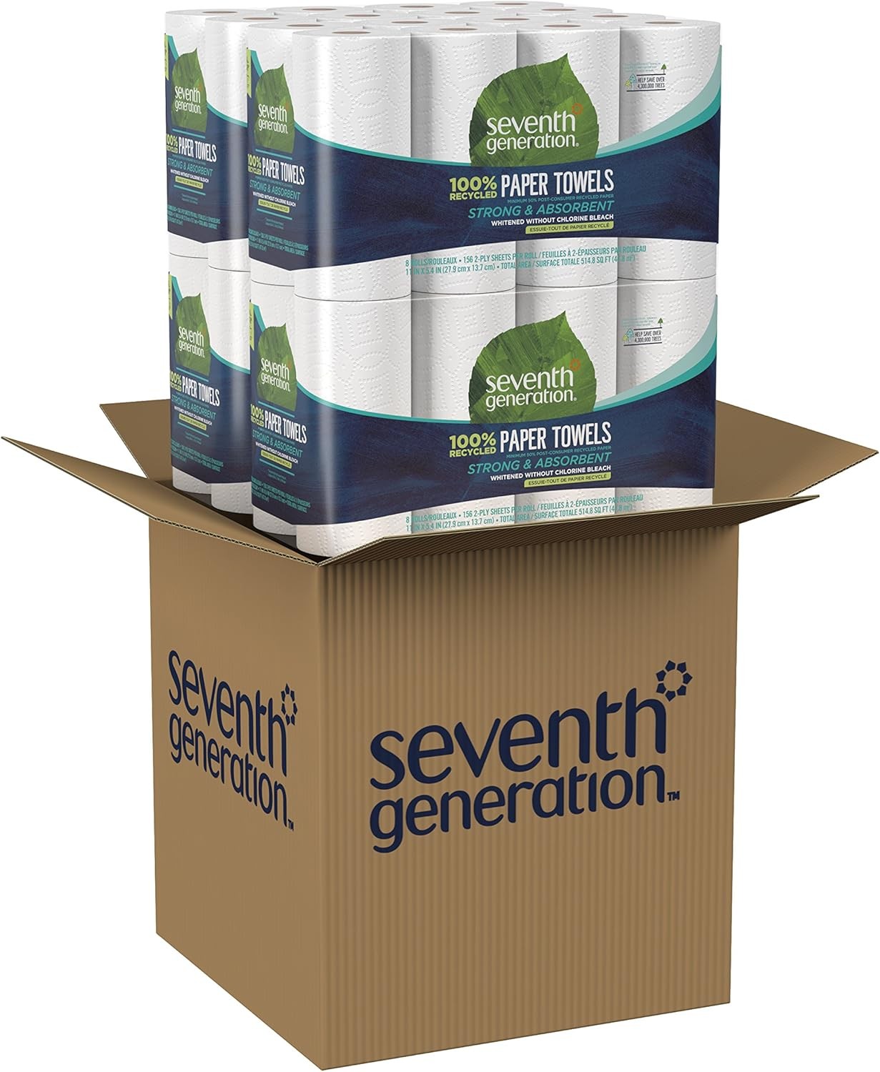 Seventh Generation 100% Recycled Paper Towels, 2-ply, 8 Count, Pack of 4