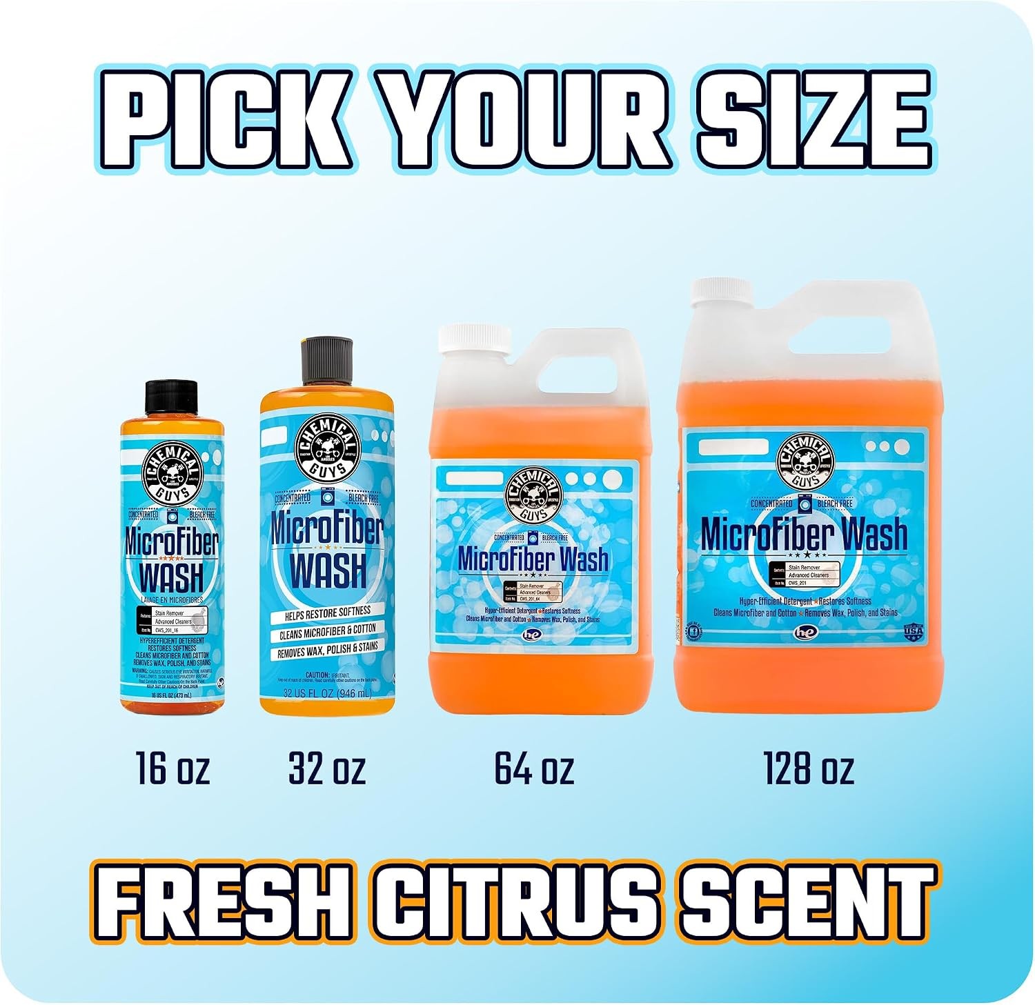 Microfiber Wash & Towel Detergent, Deep Clean, Orange, 16 oz | Concentrated