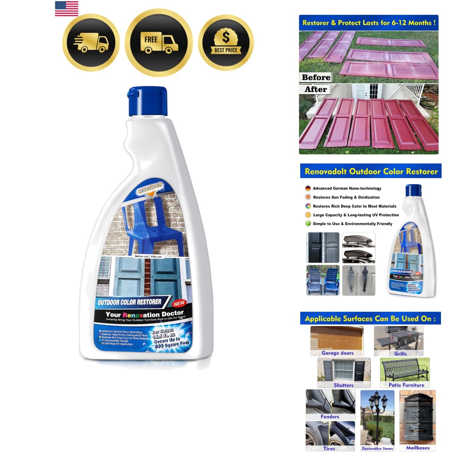 Outdoor Color Restorer 16.5oz Plastic Vinyl Shutter Restorer Faded Sun-Damage…