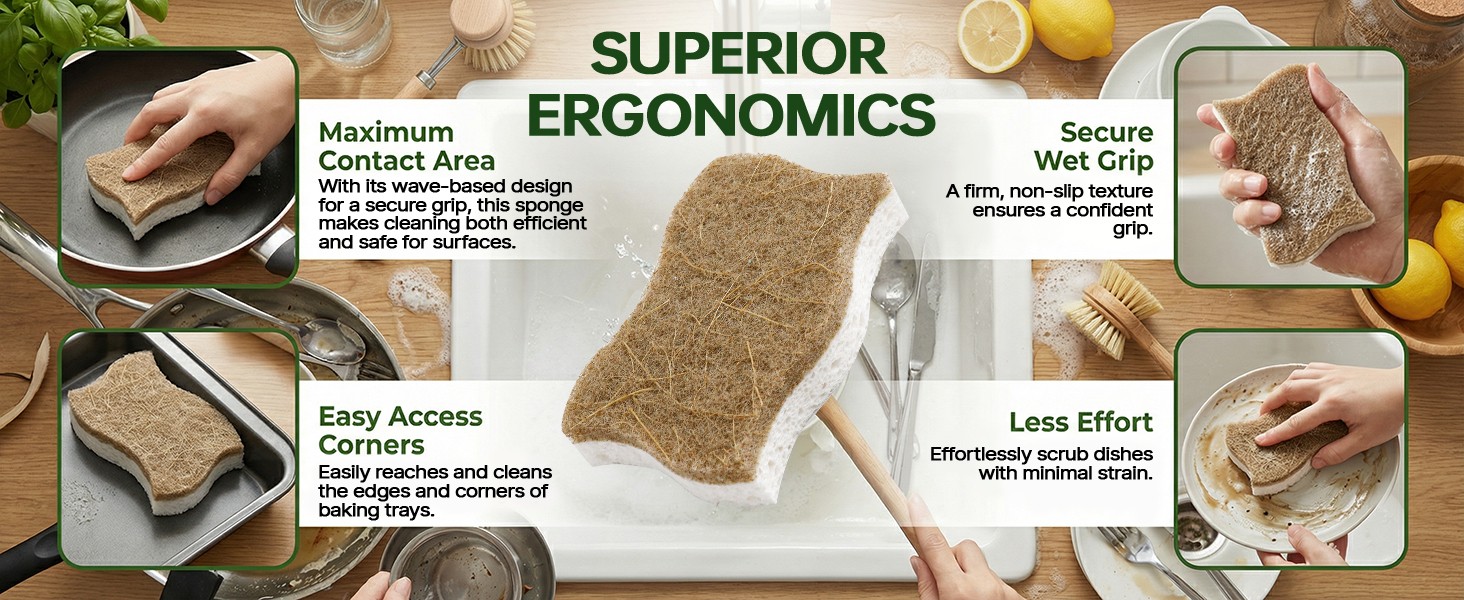 9 Pack Kickleen Biodegradable Natural Kitchen Sponges – Compostable Cellulose