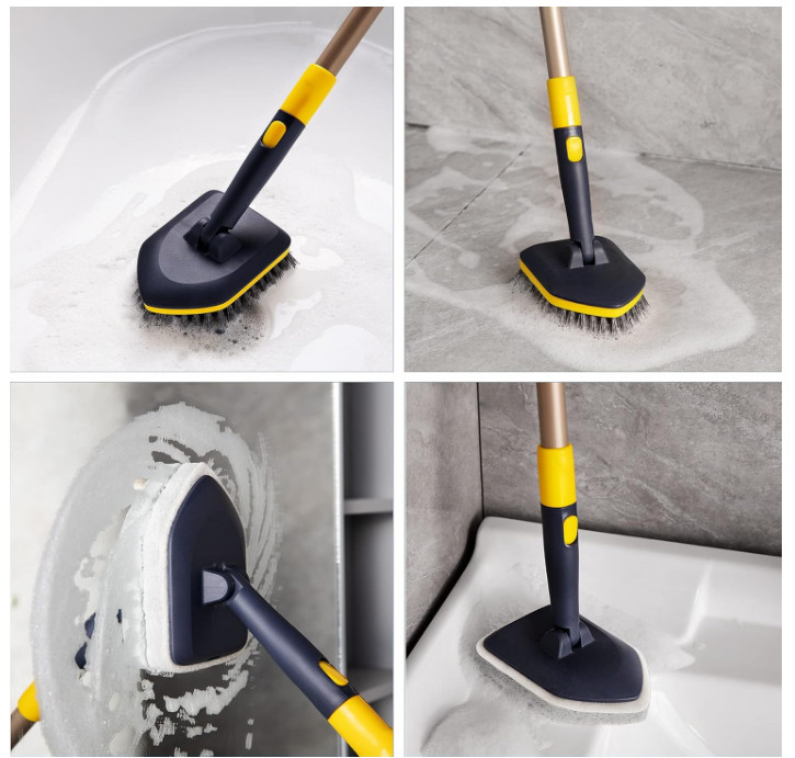 2-in-1 Tub Tile Scrubber Brush with Telescopic Pole & Pads for Bathroom, Sink