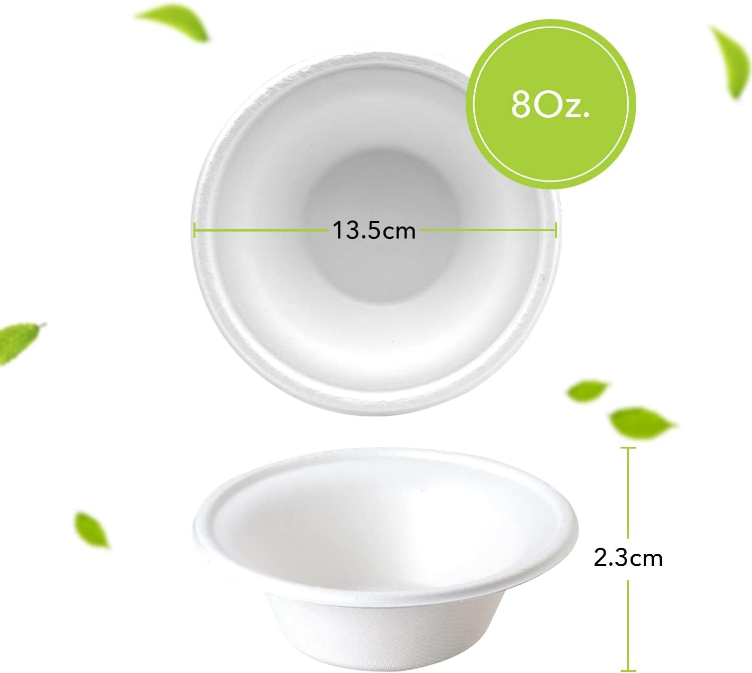 three leaf 8OZ. (240ml) BAGASSE BOWL, 1000 Ct. Heavy-Duty- Super Strong- Natur