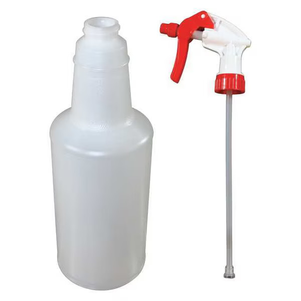 Trigger Spray Bottle, 32 oz, Stream, 12 1/2 in H, 9 7/8 in Dip Tube L, No