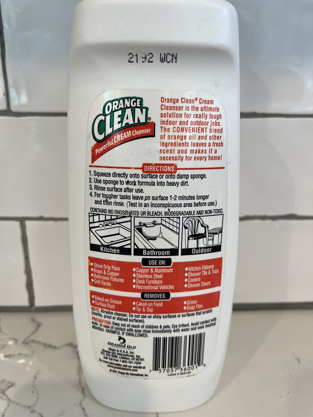 ORANGE CLEAN Powerful Cleaning Cream Cleanser Orange Glo 20 fl oz.