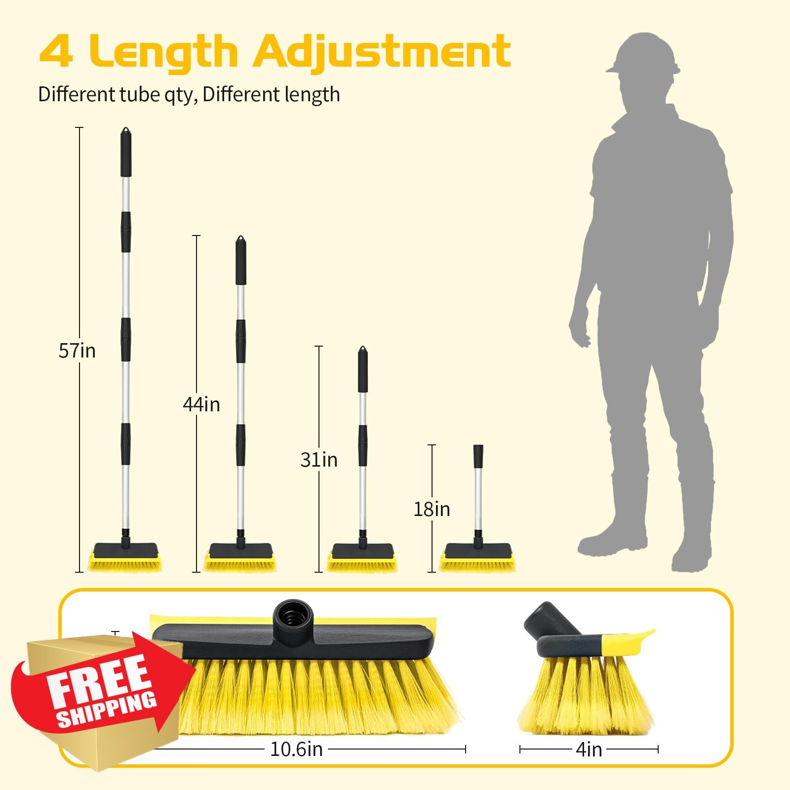 Ordenado 56″ Car Wash Brush Long Handle Soft Bristle Squeegee Yellow