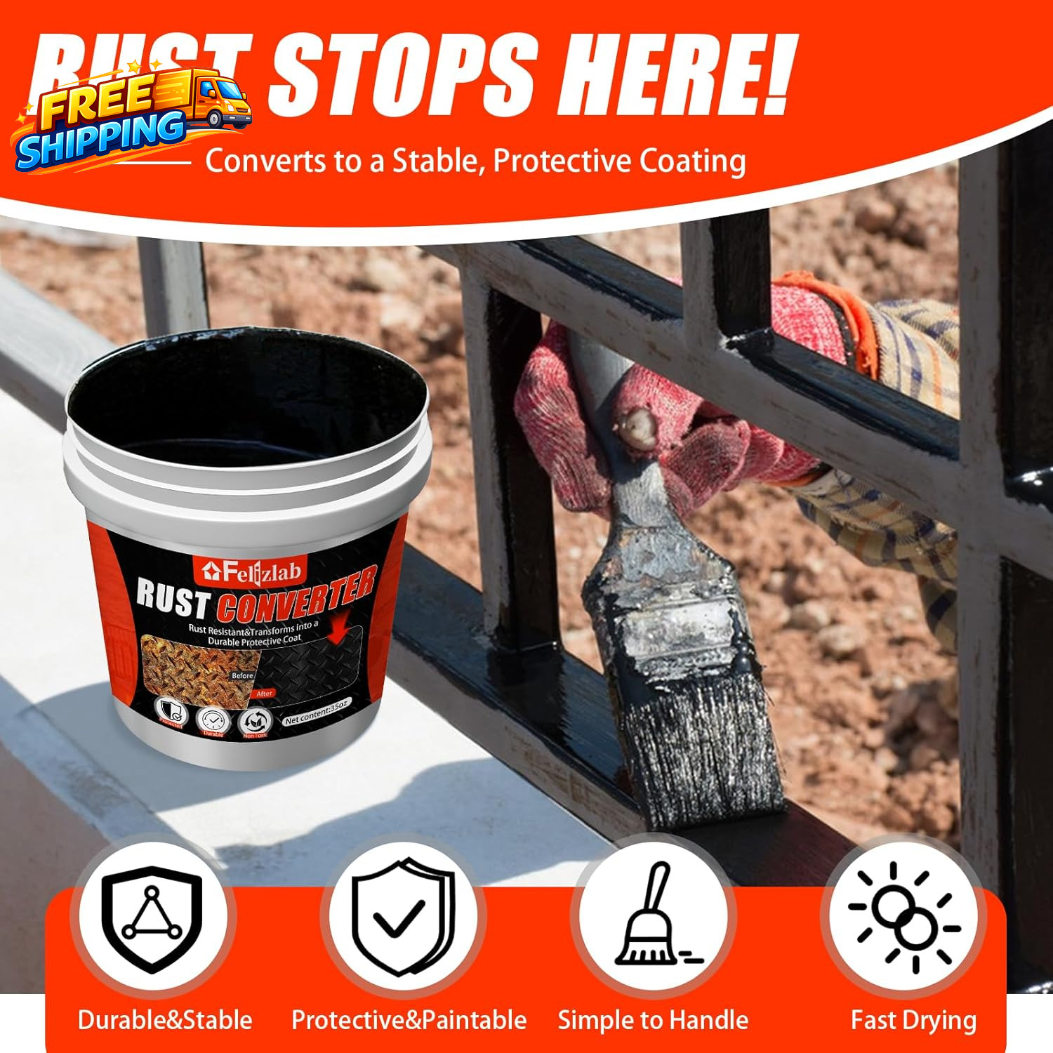 2 In 1 Rust Converter & Metal Primer 35 Floz Automotive Rust Remover Paint