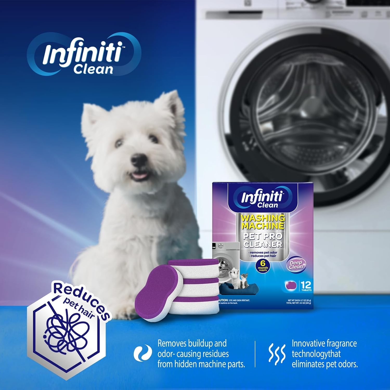 Washing Machine Cleaner Tablets 12 Pack, Formulated for Pet Owners, 8.5oz Washer