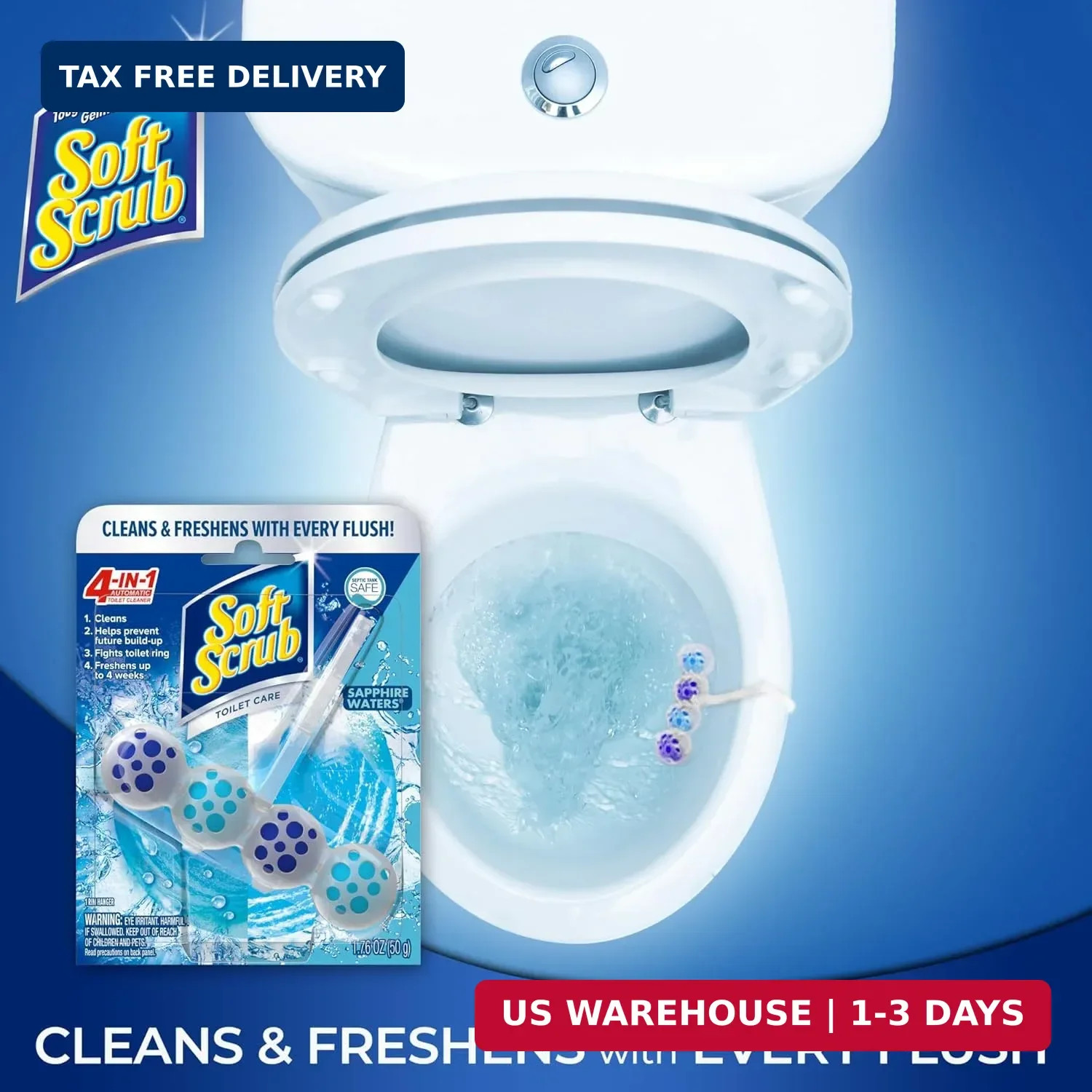 Soft Scrub 4-in-1 Rim Hanger Toilet Bowl Cleaner, Sapphire Waters, 2 Count