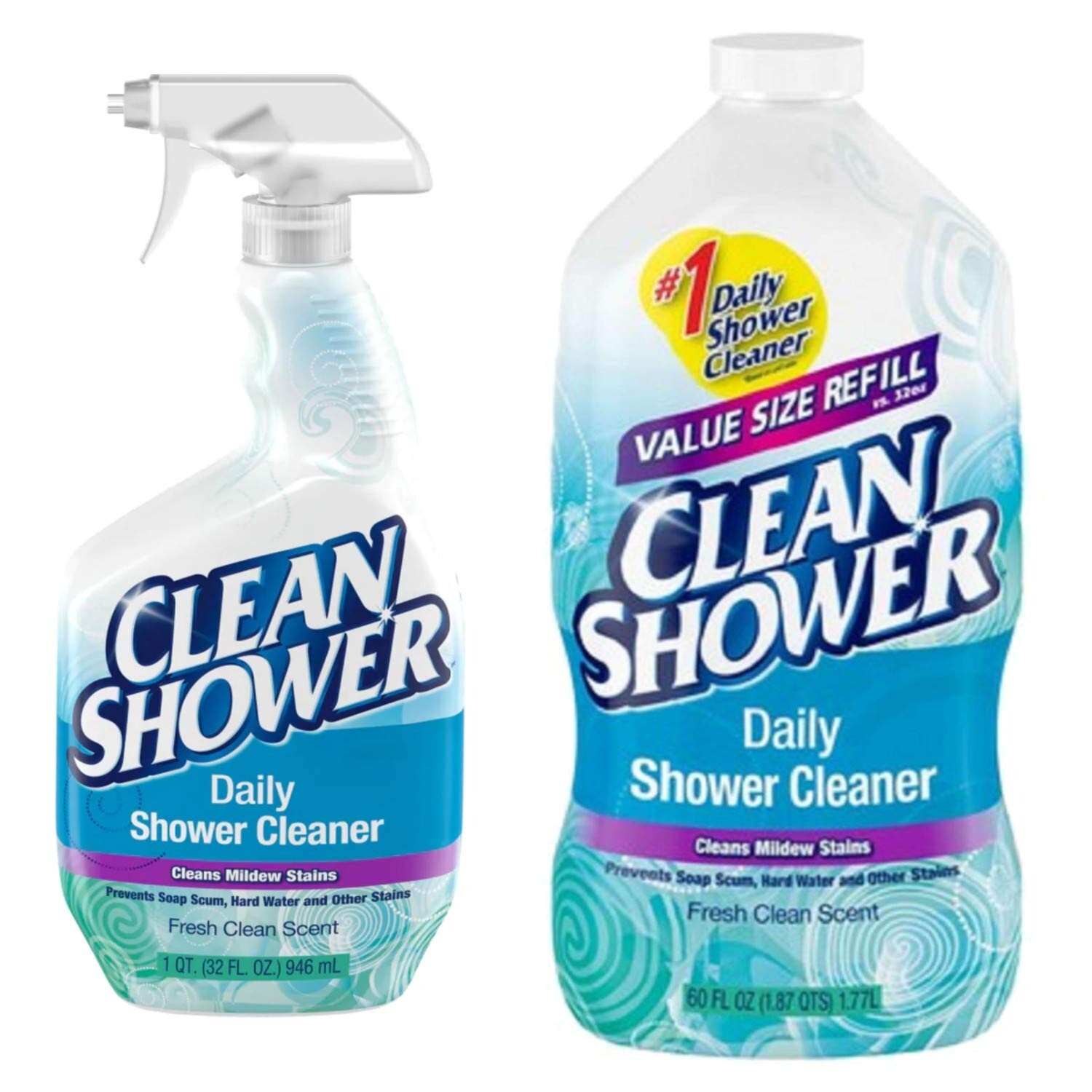 Clean Shower, Daily Shower Cleaner – No Scrub Bundle Pack [32oz. Spray Bottle…