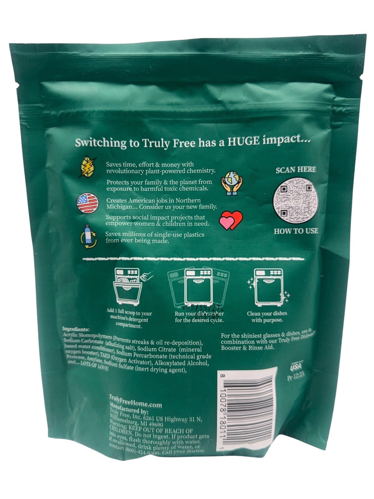 TrulyFree Eco-Friendly DISHWASHER SOAP – 12.5 oz / 25 loads – Truly Free