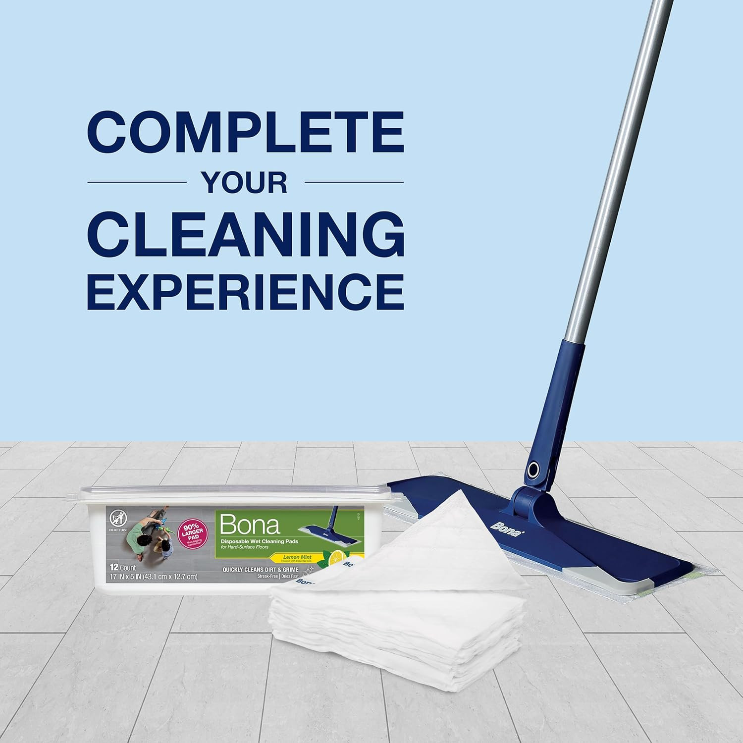 Bona Disposable Wet Cleaning Pads, Lemon Mint, 12 Count