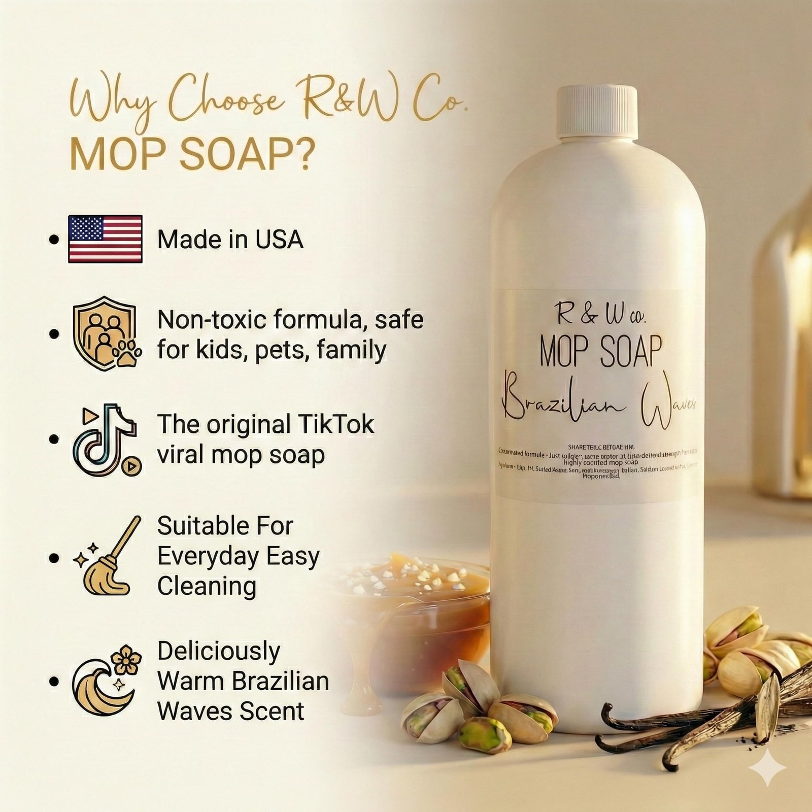 R&W CO. 32 oz Premium Mop Soap Brazilian Waves Scented, Gentle Floor Cleaner …