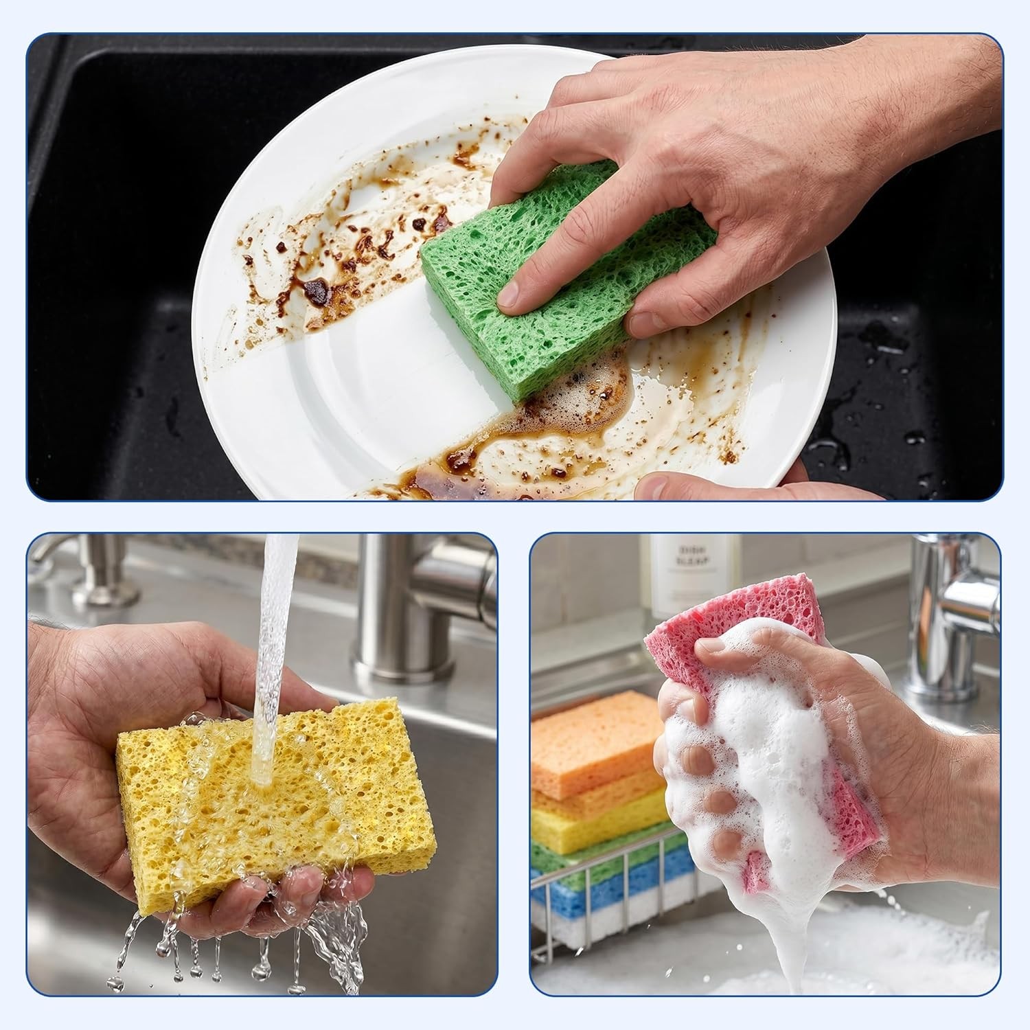 Cellulose Sponges,Heavy Duty Scrub Kitchen Sponge No Scratching,Pop Up Eco DIY