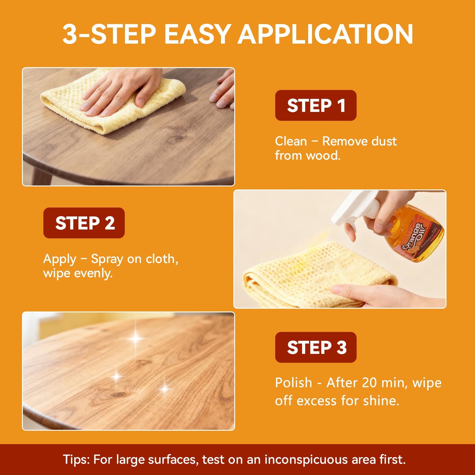 2-in-1 Furniture Polish Wood Cleaner – 2Pack Natural Orange Oil Spray Protect…