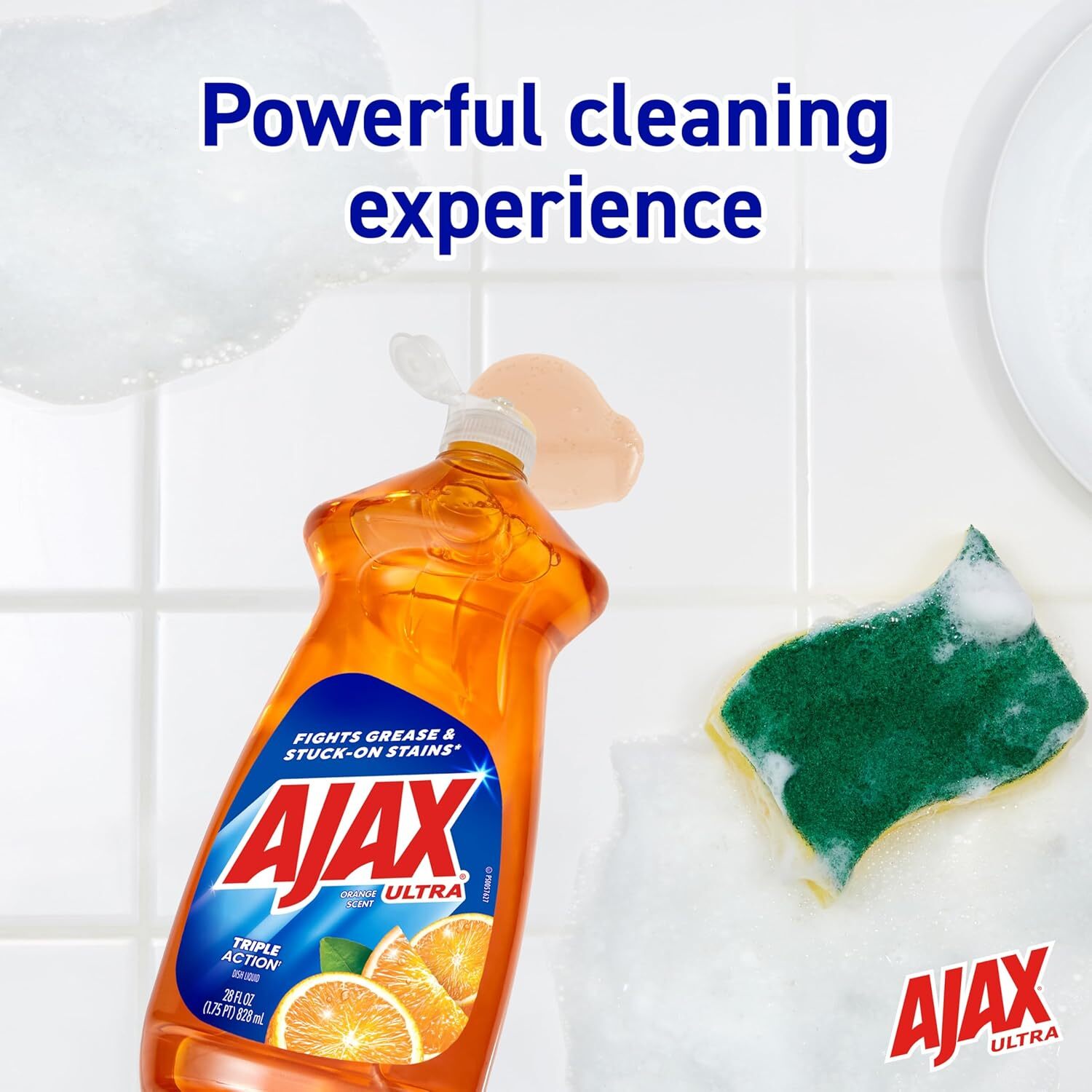 Ajax Ultra Triple Action, Dishwashing Liquid Dish Soap, Orange, 90 Fluid Ounce