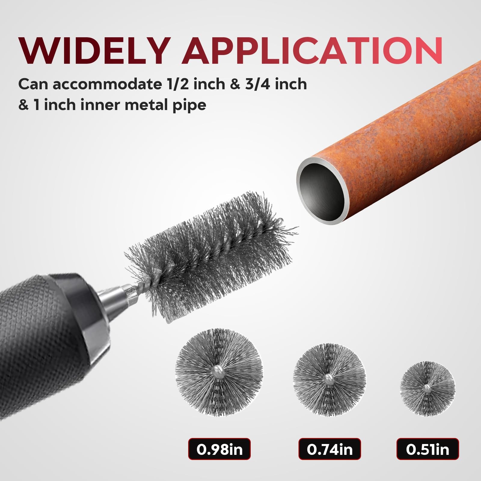 1/2″ & 3/4″ & 1″ Copper Pipe Cleaner for Drill, with 1/4 Hex Shank & 3 Stainl…