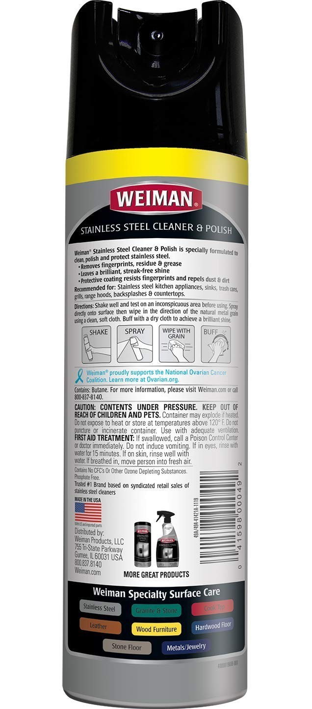 Weiman Stainless Steel Cleaner and Polish Spray, 17 oz, Pack of 1 – NEW