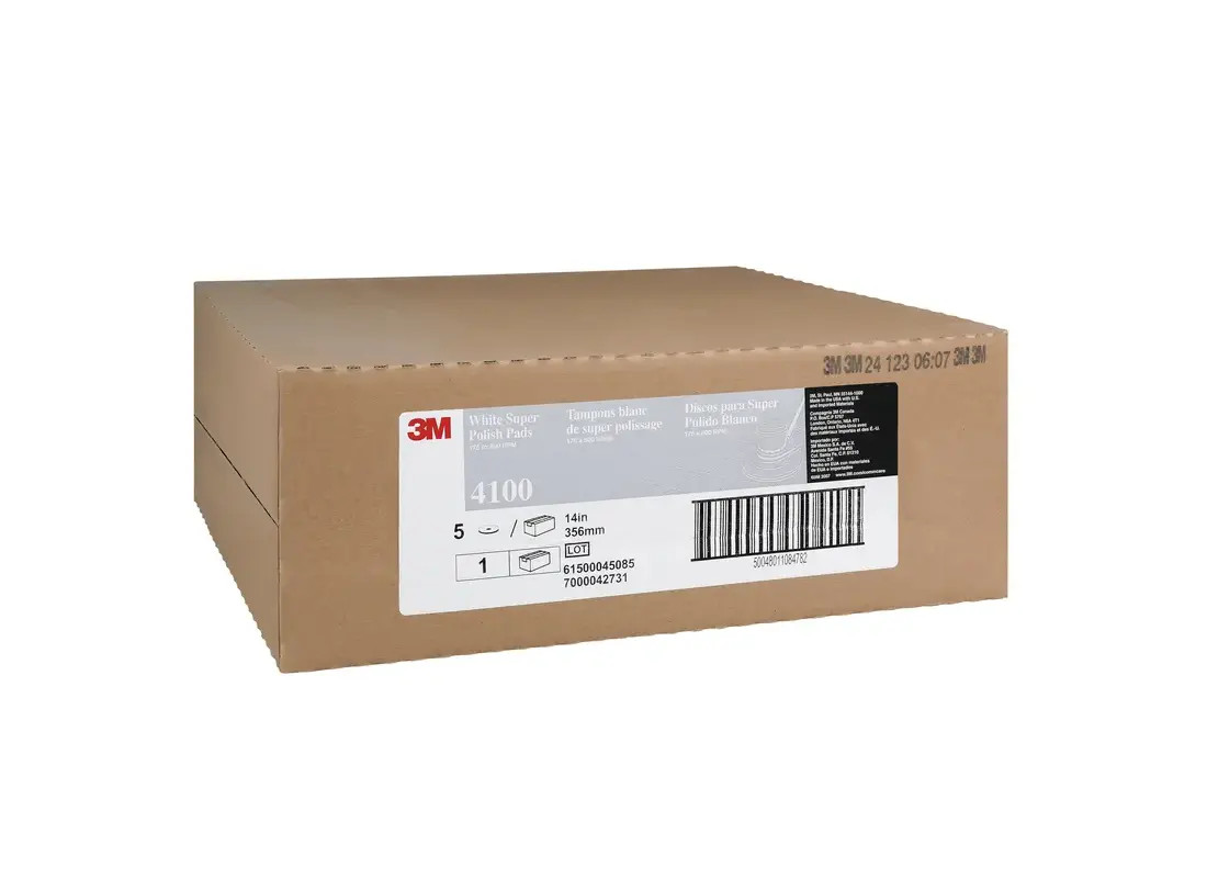 3M 4100 Scrubbing Pad 14X1 IN White Non-Woven Polyester Fiber 175-600 RPM Center