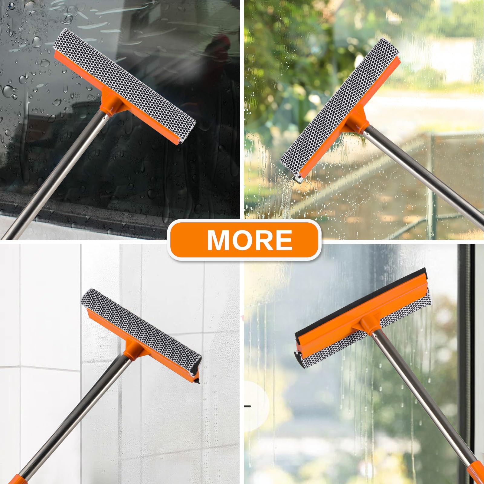 15.9″ Window Squeegee with Extension Pole – 2-in-1 Glass Cleaner and Sponge S…