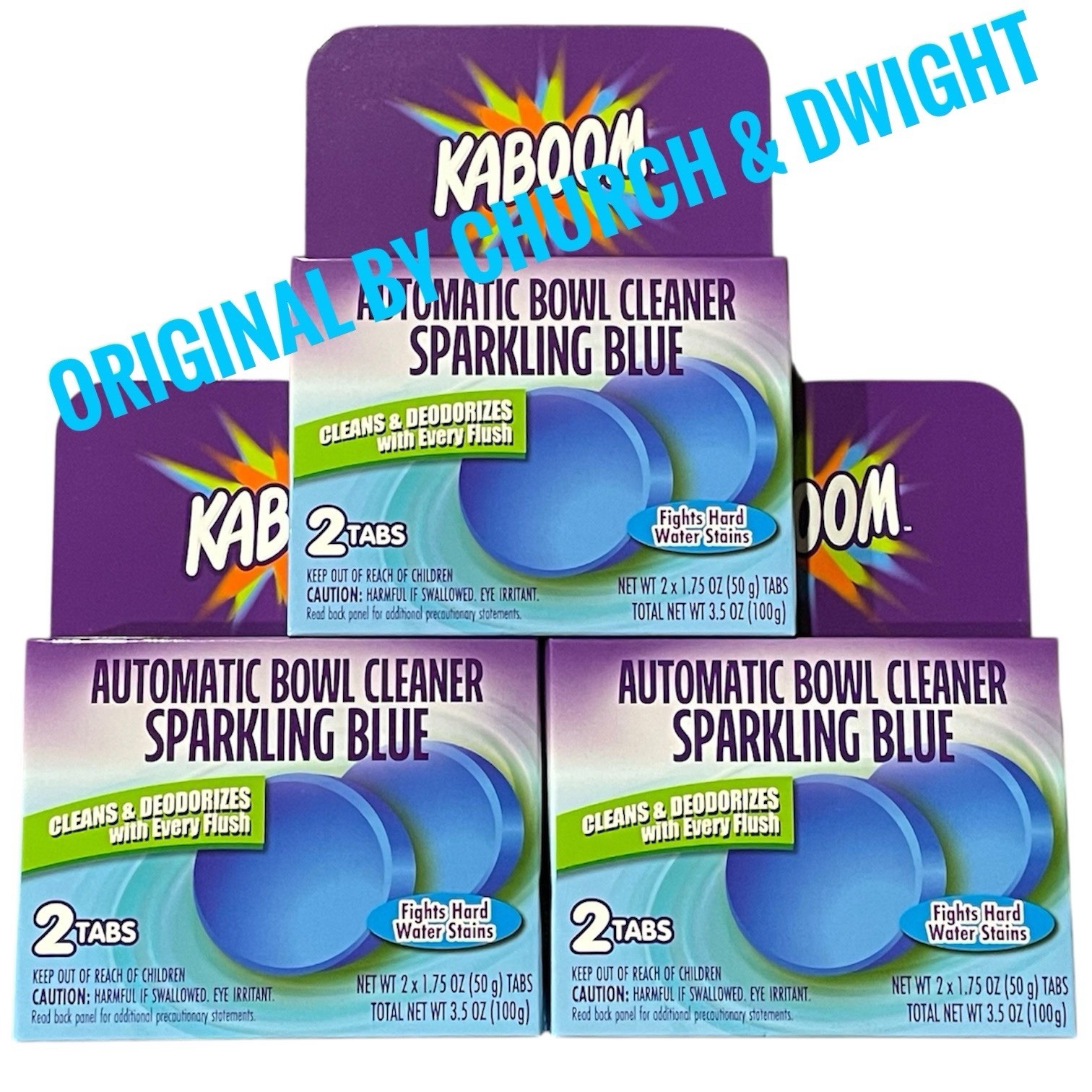 KABOOM Automatic Toilet Bowl Cleaner & Deodorizes Blue 2Tabs/Box New Lot Of 3