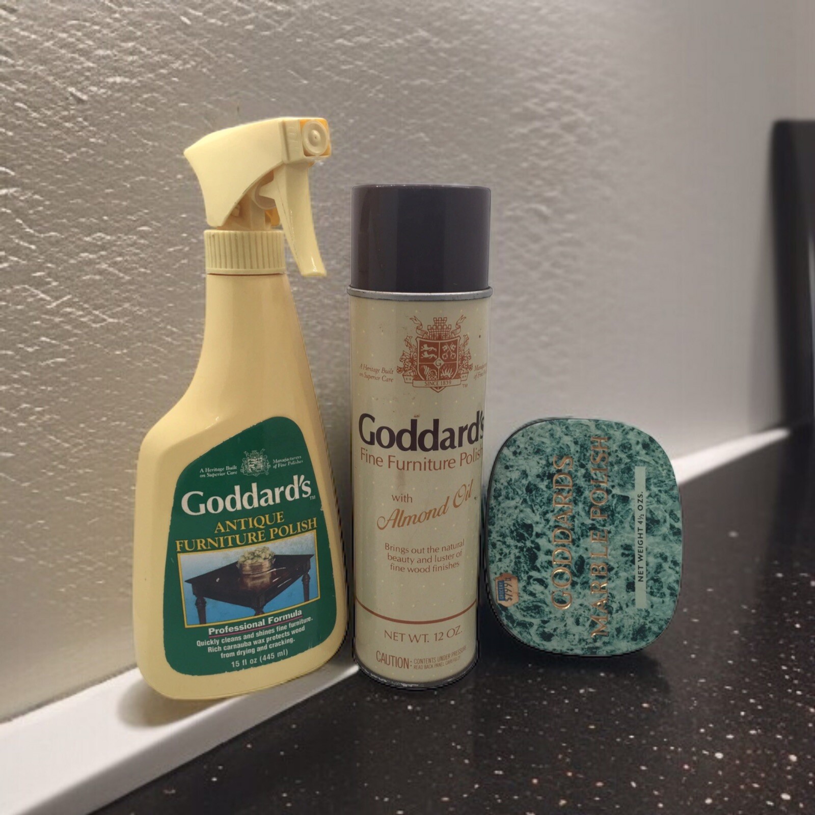 (3) Goddard’s Antique Fine Furniture Polish / Goddard’s Marble Polish ~ Trio Lot