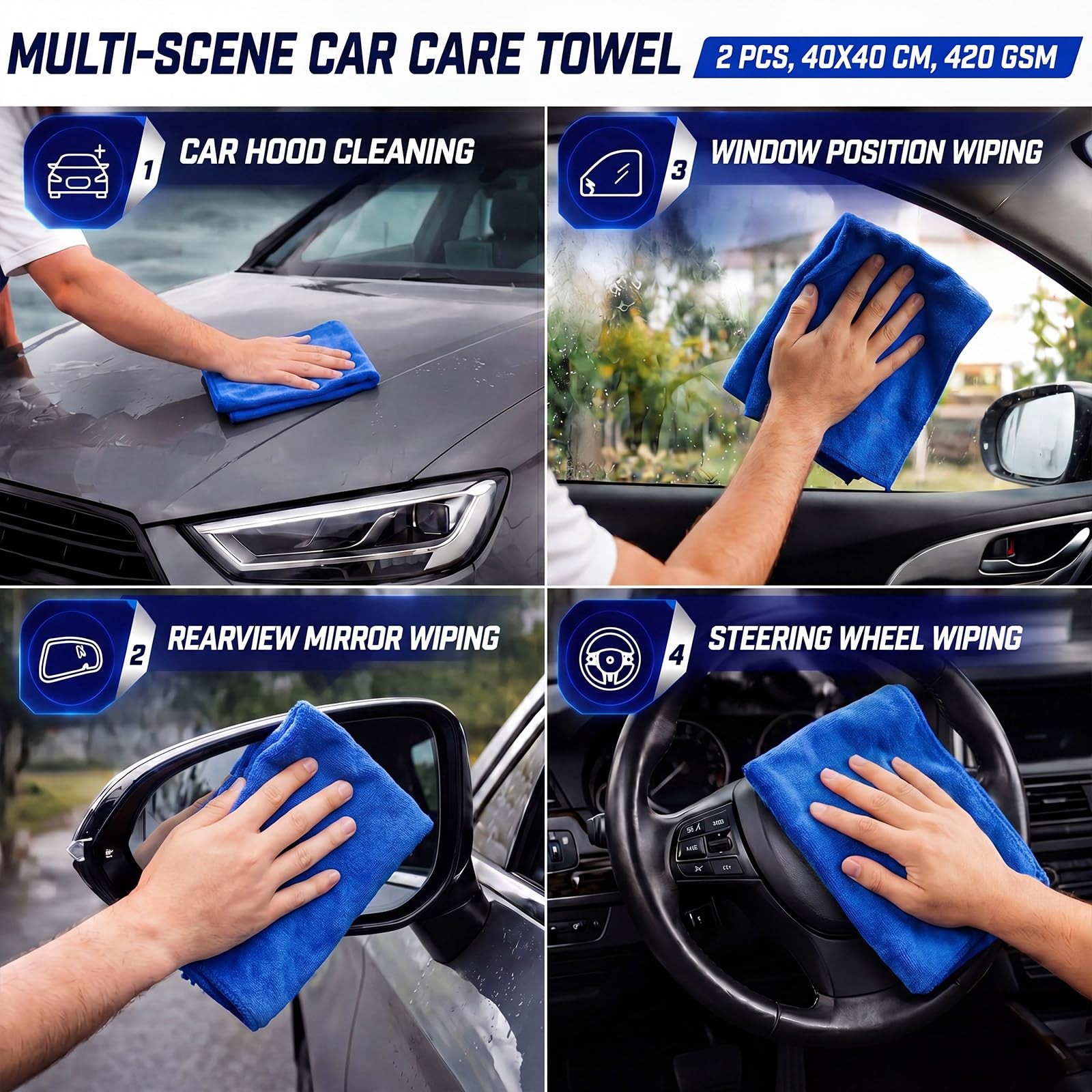 8 Pack Blue Chenille Car Wash Kit Includes Car Wash Mitt Microfiber Drying To…