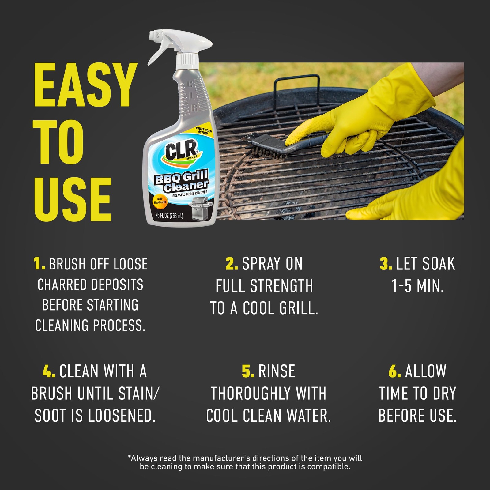 CLR Brands Grill Cleaner and Degreaser Spray, 26 oz. Bottle, BBQ Cleaner Remo…