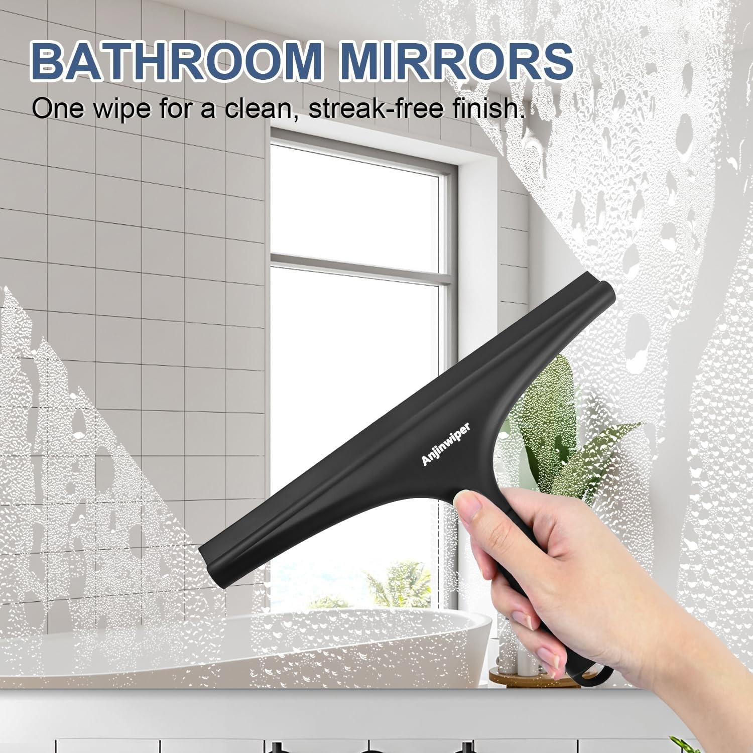Squeegee with Hang Hook, Bathroom Squeegee for Shower Glass, Tile Wall, Window