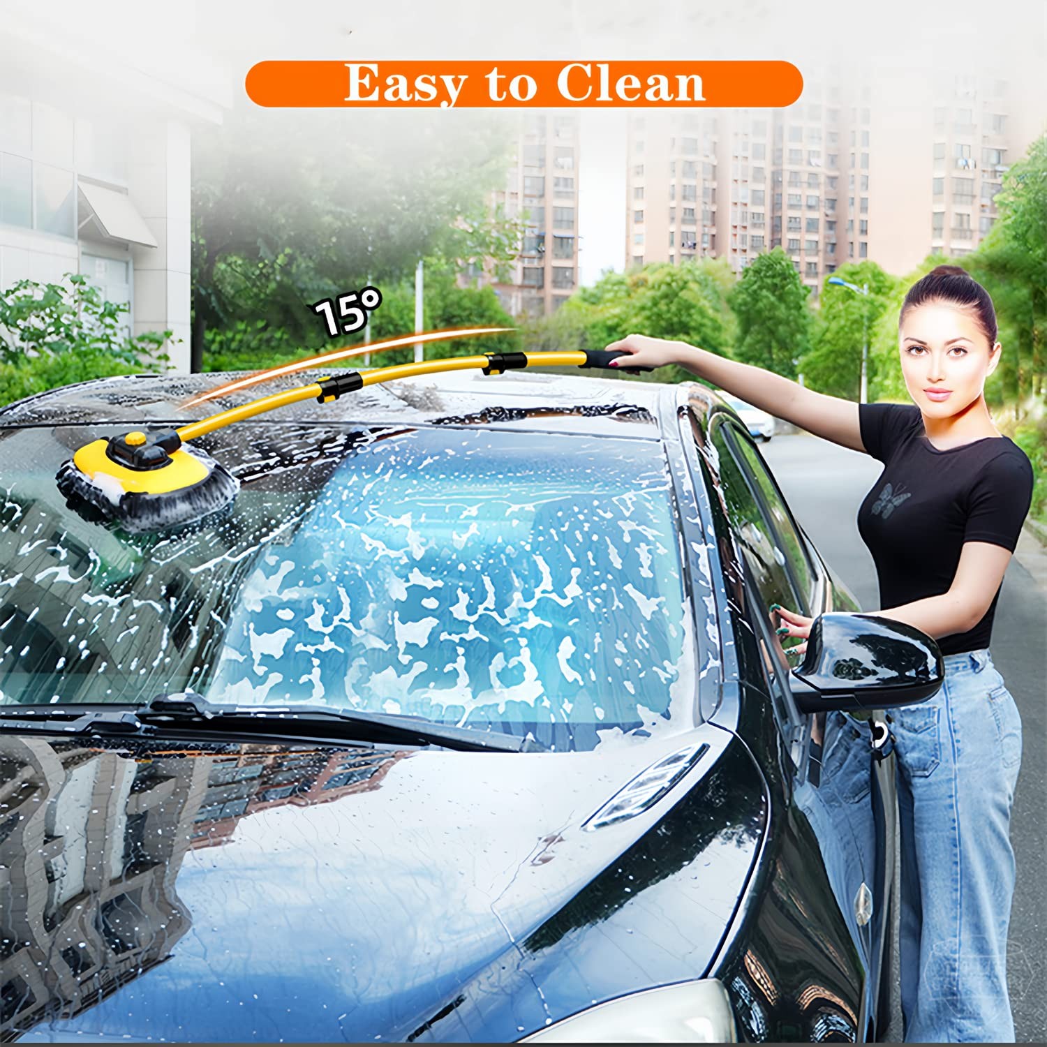 Upgrade Car Wash Brush Mop with Long Handle Microfiber Mitt Cleaning Supplies