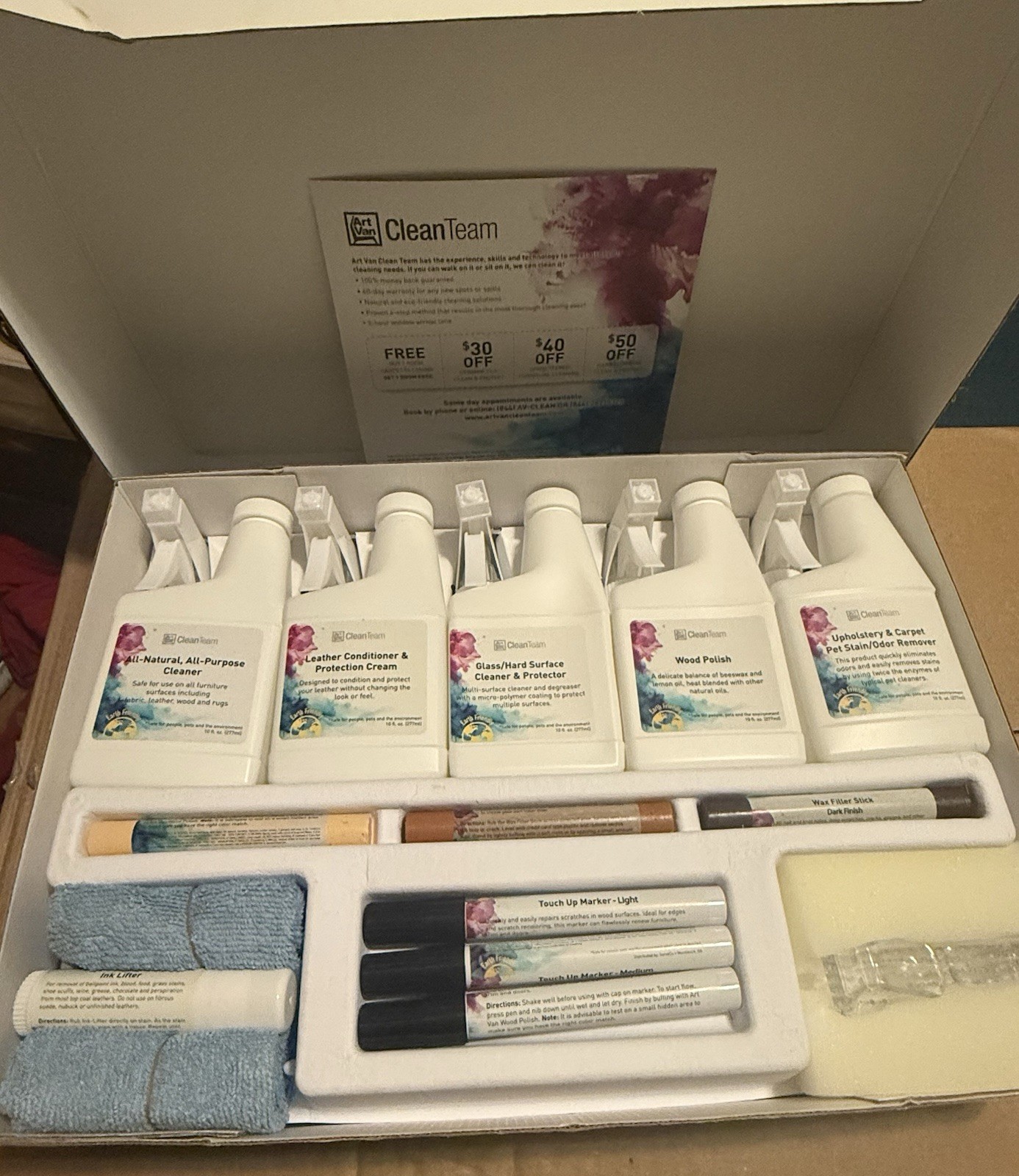 CleanTeam Platinum Furniture Care Kit (Wood Upholstery Leather Cleaner Glass)