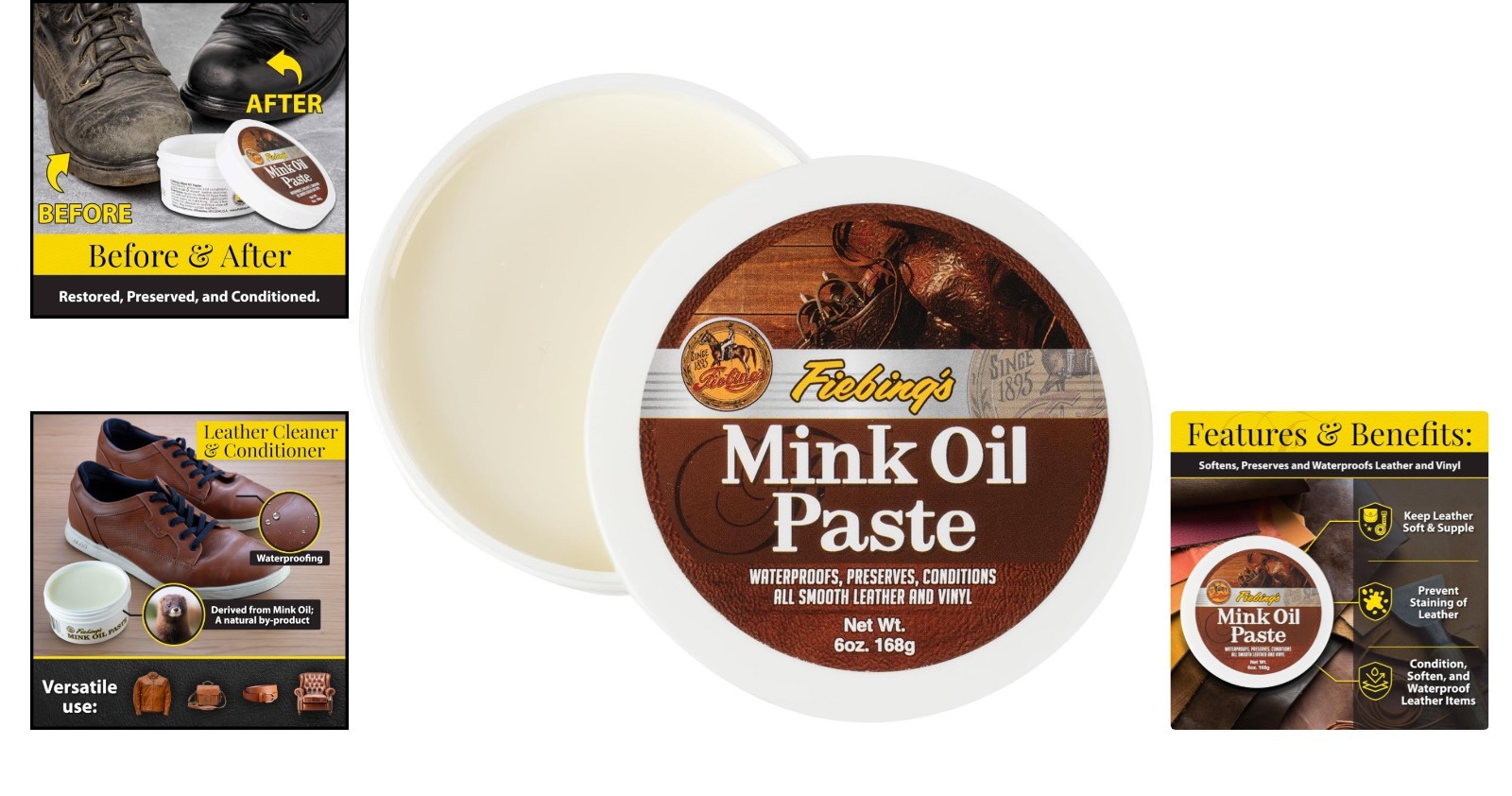 6 oz Mink Oil Leather Cleaner & Conditioner – Waterproof, Softens & Preserves