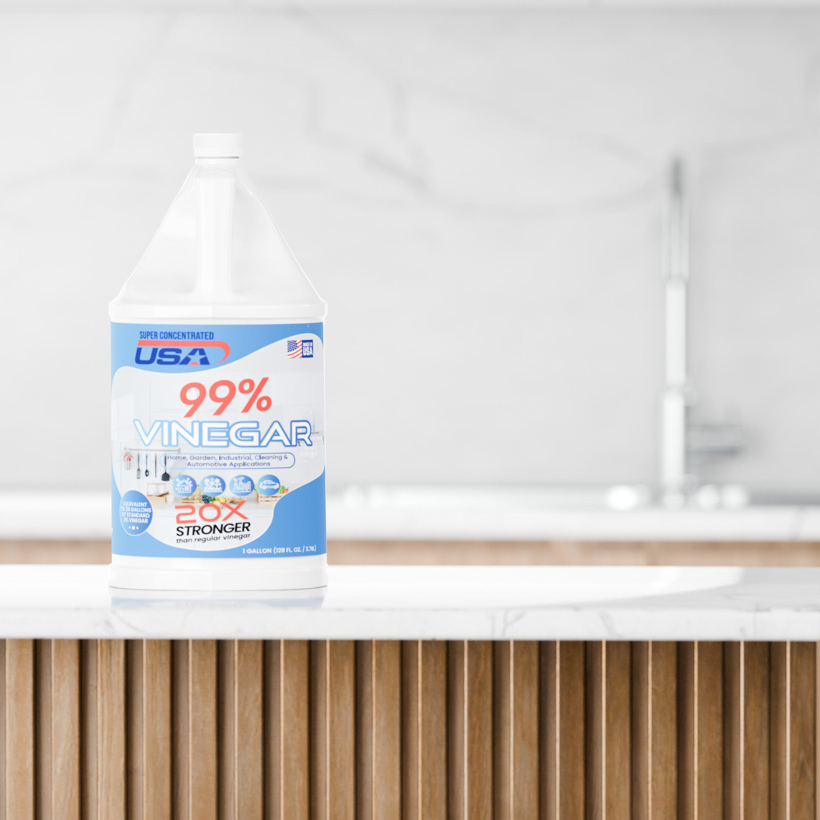 Super Concentrated USA 99% Pure Vinegar – Dilutes to 20 Gallons – 20x Power