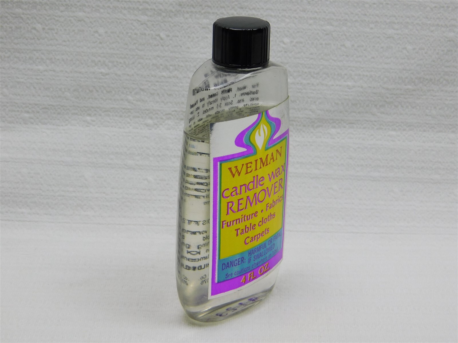 Weiman Candle Wax Remover Furniture Fabric Carpet 4 Fl. Oz. Black Cap Bottle Vtg