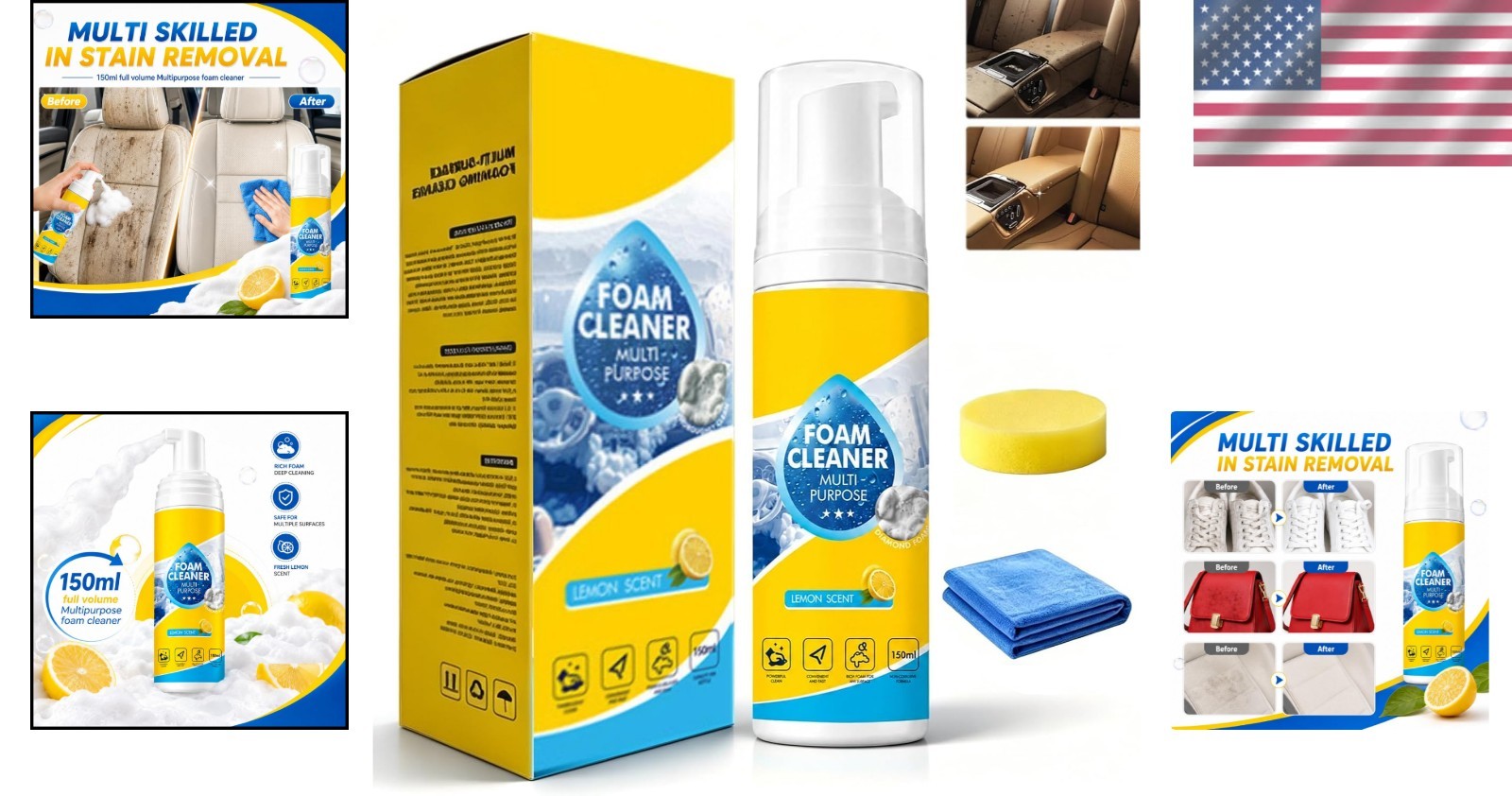 4-in-1 Eco-Friendly Multi-Enzyme Foam Cleaner for Home & Auto Surfaces, 5 Fl Oz