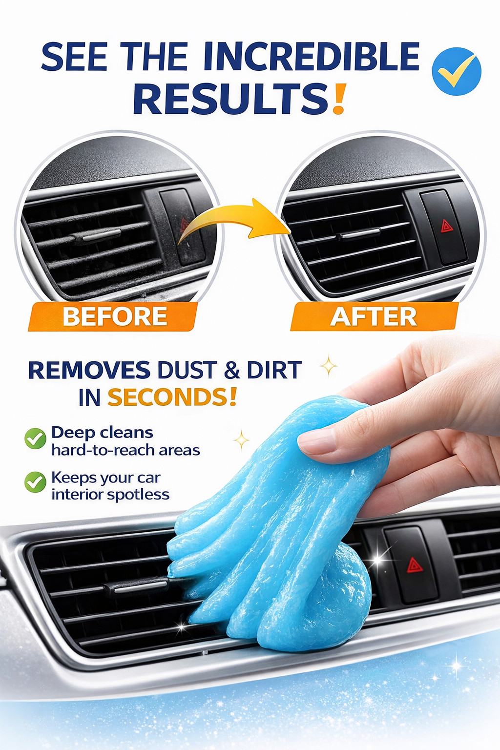 Car Cleaning Gel Putty Vent Dust Remover Reusable Interior Detail Tool Blue