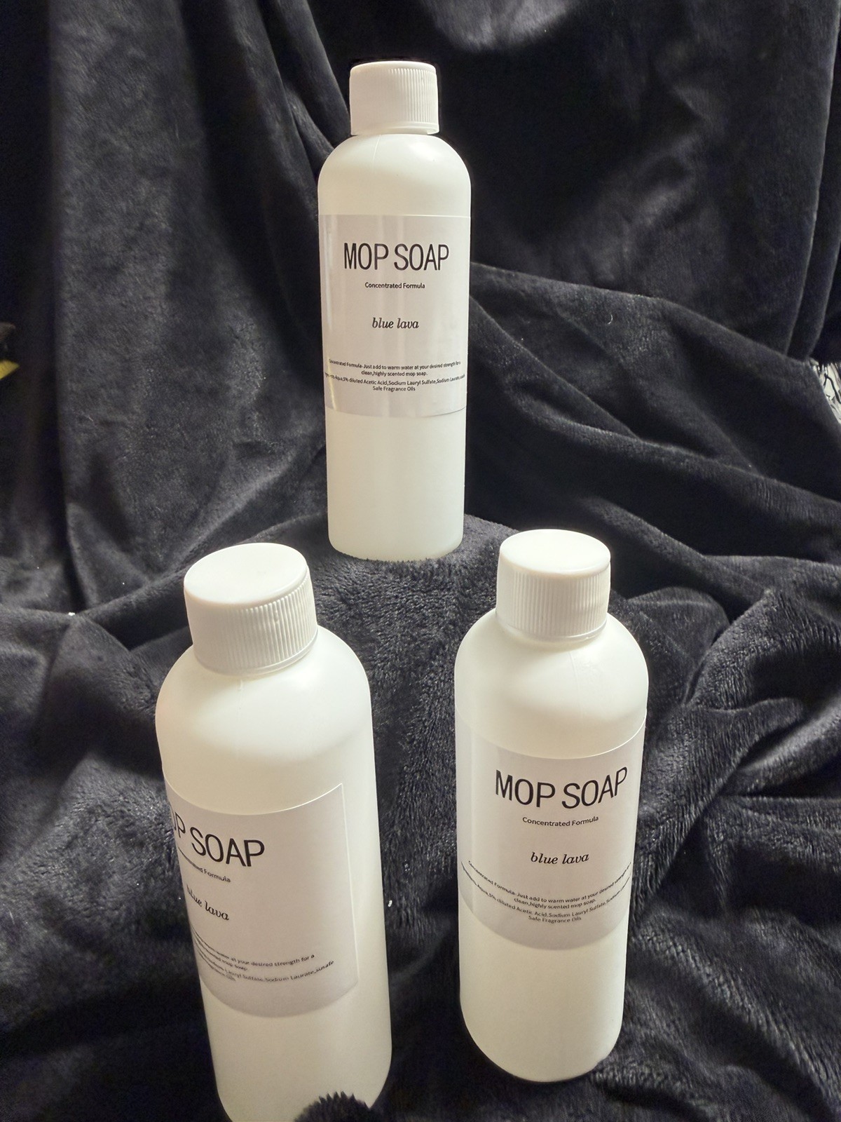 3 small 6oz bottles. Highly sented Blue Lave Mop Soap